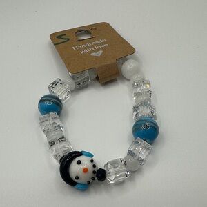 Snowman Beaded Bracelet with Blue and White Accents